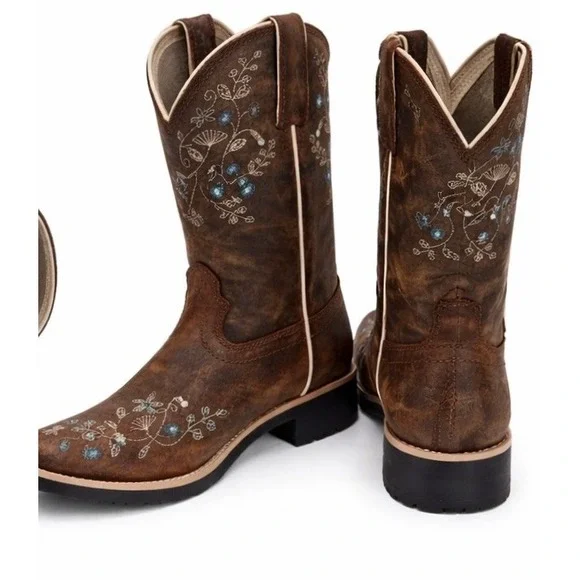 Shyanne Xero Gravity Brown Leather Floral Embroidered Western Boots 7B New - Picture 5 of 8